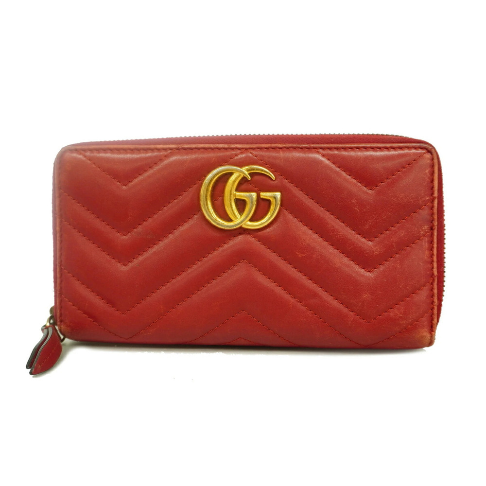Gucci GG Marmont Leather Long Wallet 443123 Red Women's
